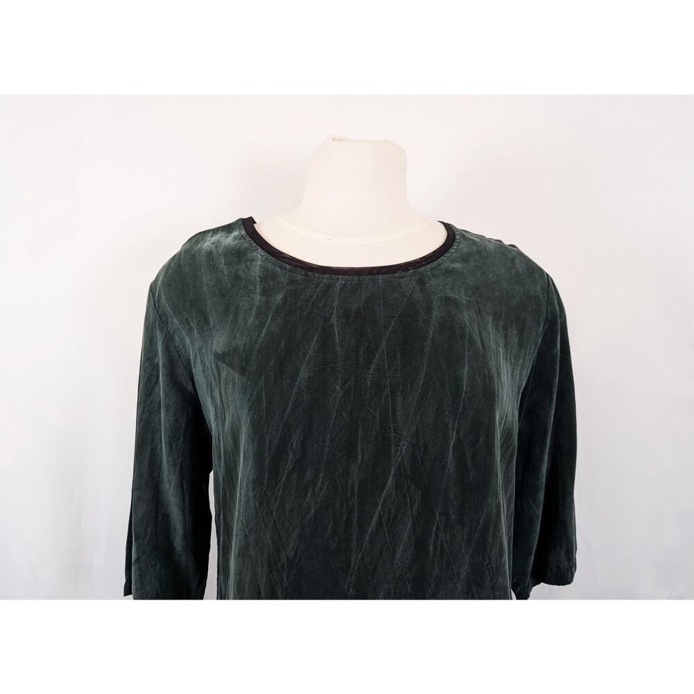 PalaPala Top Dark Green Silk Lagenlook Wearable Art Women's Size 1 Fits S/M - Picture 2 of 5